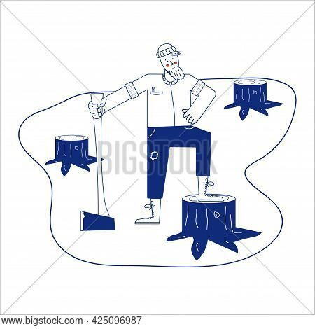 Forester Man Sketch Icon . Hand Drawn Blue Doodle Line Art Forester Man Sign. Isolated Symbol Illust