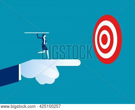 Leader Pointing To Target With Colleague Throwing The Arrow As Symbol Of Finding Success