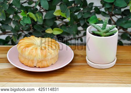 Bread , Bun Or Cream Bread Or Butter Bread And Sansevieria Boncellensis