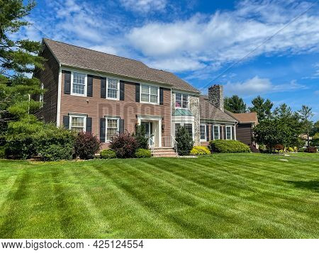 Single Family Suburban Brick House In New Jersey.