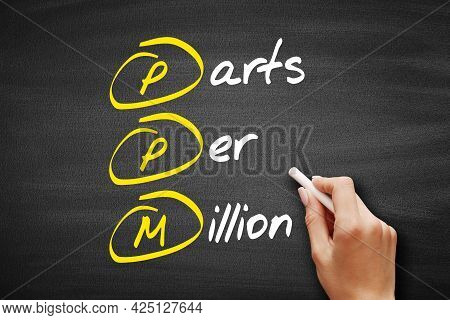 Ppm - Parts Per Million Acronym, Concept On Blackboard