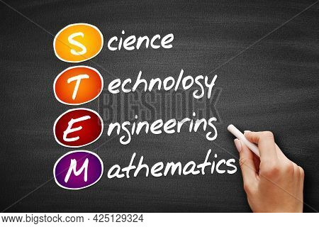 Stem - Science, Technology, Engineering, Mathematics Acronym, Education Concept On Blackboard