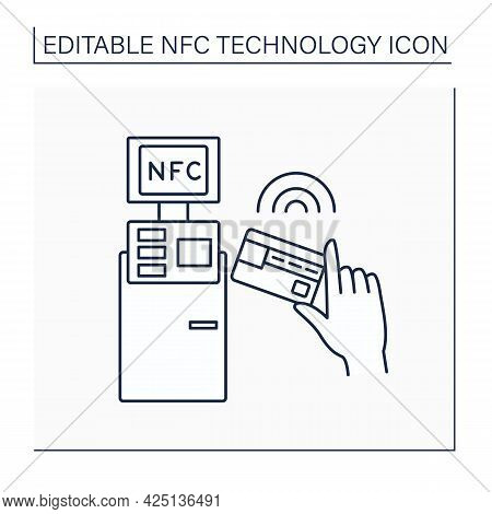 Nfc Line Icon. Safety Credit Card Payment. Paying Bills. Bank Terminal. Near Field Communication. Co