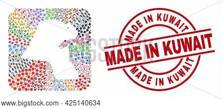 Vector Collage Kuwait Map Of Different Symbols And Made In Kuwait Seal. Collage Kuwait Map Construct