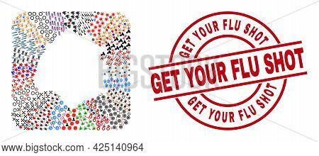 Vector Mosaic Thassos Island Map Of Different Symbols And Get Your Flu Shot Badge. Mosaic Thassos Is