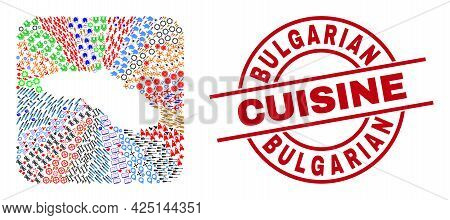 Vector Collage Sumba Island Map Of Different Pictograms And Bulgarian Cuisine Seal. Collage Sumba Is