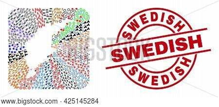 Vector Collage Gotland Island Map Of Different Pictograms And Swedish Badge. Collage Gotland Island 