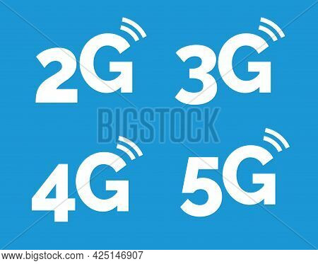 5g Icon, 4g Logo On Blue. 2g Network Vector Technology 3g Icon