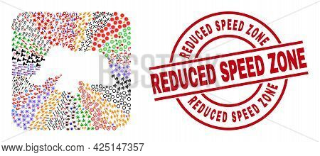 Vector Mosaic Rio Grande Do Norte State Map Of Different Pictograms And Reduced Speed Zone Stamp. Mo