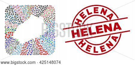 Vector Collage Saint Helena Island Map Of Different Icons And Helena Badge. Collage Saint Helena Isl