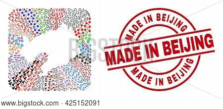 Vector Mosaic Liaoning Province Map Of Different Icons And Made In Beijing Badge. Mosaic Liaoning Pr