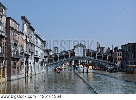 Viserba - Rimini, Italy - May 25, 2013: Sailing Down The Grand Canal In The 1:5 Scale Reproduction O