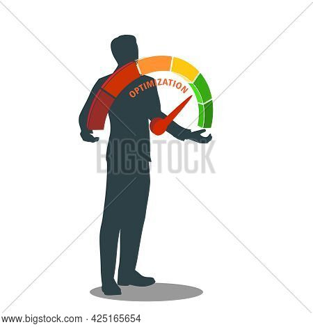 Man Holding Optimization Level Scale In His Hands