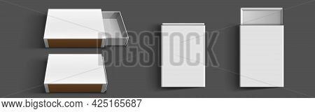 White Matchbox, Empty Package For Match Sticks In Top And Perspective View. Vector Realistic Mockup 