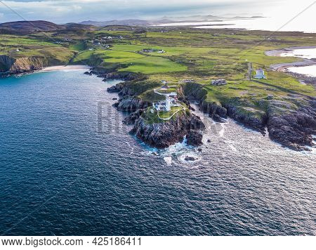 Aerial View Of Fanad Head Lighthouse County Donegal Lough Swilly And Mulroy Bay