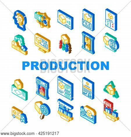 Production Business Collection Icons Set Vector. Discussion And Calculating Cost Of Production, Digi