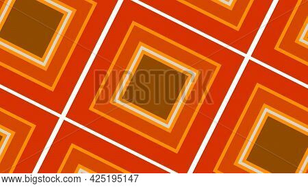 Mosaic Blinking Background With The Field Of Orange Squares Getting Closer. Motion. Psychedelic Rhom