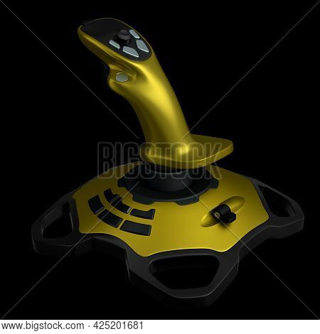 Realistic Joystick For Flight Simulator Isolated On Black Background. 3d Rendering Of Streaming Gear
