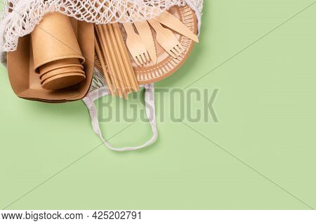 Eco-friendly Tableware - Kraft Paper Food Cups, Plates And Containers With Wooden Cutlery In Cotton 