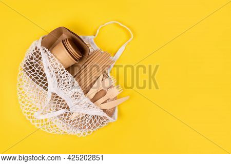 Eco-friendly Tableware - Kraft Paper Food Cups, Plates And Containers With Wooden Cutlery In Cotton 