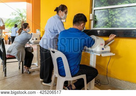 Chiang Mai, Thailand - 28 June 2021 - People Get Their Blood Pressure Check Before Getting The Covid