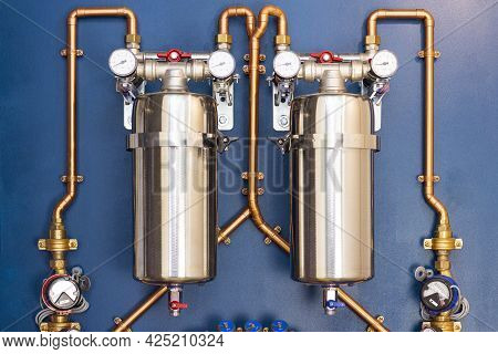 Plumbing Unit For Entering Water Supply In The House. Copper Piping, Deep Filter, Anti-leakage Syste