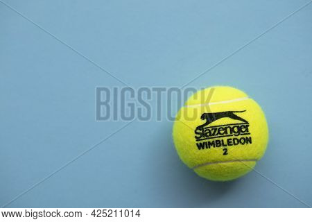 London, Uk - June 2021: Official Wimbledon Tennis Slazenger Brand Ball