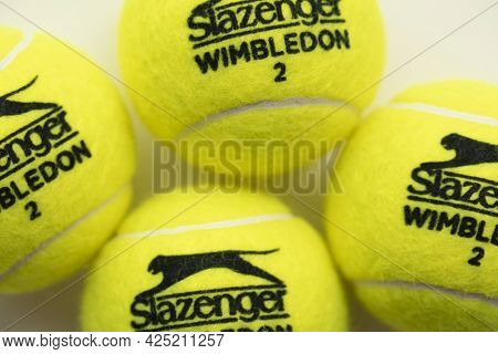 London, Uk - June 2021: Official Wimbledon Tennis Slazenger Brand Ball