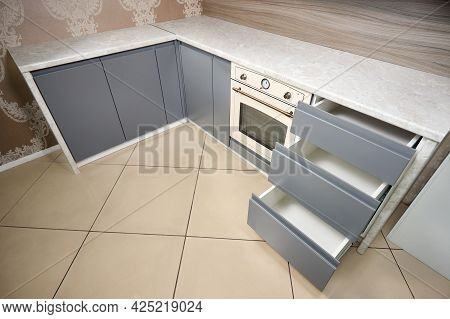 Solution For Placing Kitchen Utensils In Modern Kitchen. Horizontal Sliding Pullout Drawer Shelves S