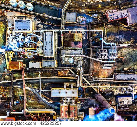 Pollution Of Nature And Air By Copper Plant, A View From Above From The Throne On The Dirty Soil And