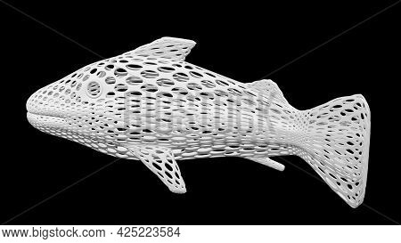 Concept: Water Pollution Environmental Problems. 3d Dead Fish, Isolated On Black Background. 3d Rend
