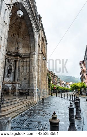 Church Of Santa María La Real In The Town Of Azkoitia Next To The Urola River, Gipuzkoa. Basque Coun
