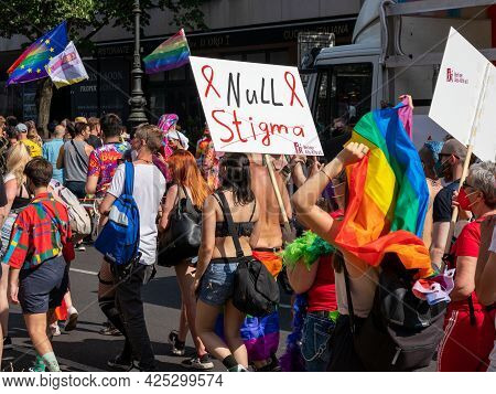 Berlin, Germany - June 26, 2021 - People At The Christopher Streer Day (csd) Demonstration In Berlin