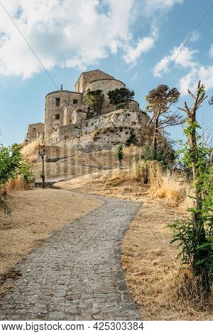 Stone Village Of Petralia Soprana,the Highest Village In Madonie Mountain Range,sicily,italy.church 
