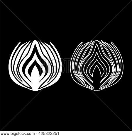 Onion Cut In Half Part Bulbs Chopped Sliced Vegetable Silhouette White Color Vector Illustration Sol