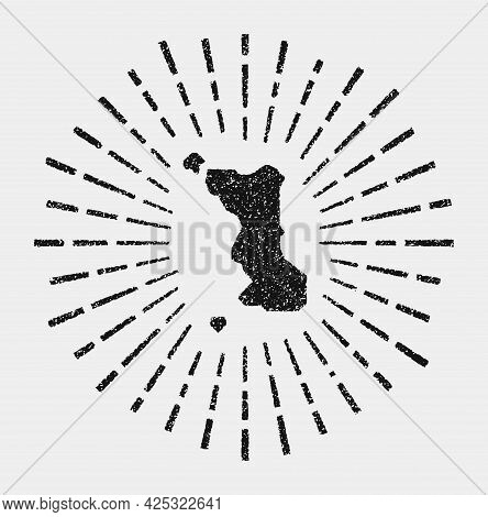 Vintage Map Of Malapascua Island. Grunge Sunburst Around The Island. Black Malapascua Island Shape W