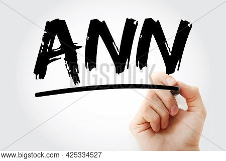 Ann - Artificial Neural Network Acronym With Marker, Technology Concept Background