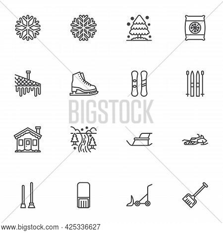 Winter Related Line Icons Set, Outline Vector Symbol Collection, Linear Style Pictogram Pack. Signs,