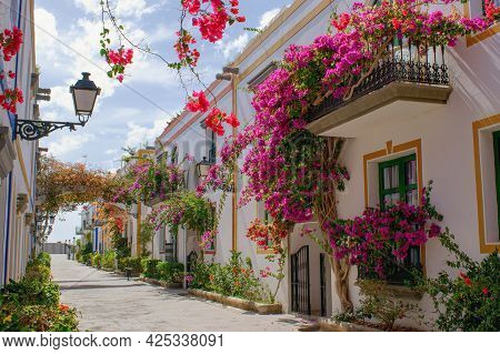 Beautiful Street In Puerto Mogan Town, Gran Canaria Island , Spain