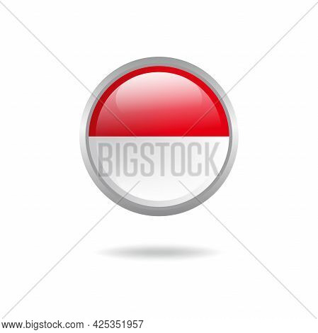 Indonesia Flag Button Illustration Design, Red And White Button, Icon, Symbol With Glossy And Metali