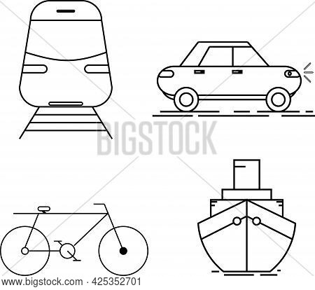 Vehicle Design Collection. Simple Design Of Bicycles, Trains, Cars And Boats. Simple Vehicle Design 