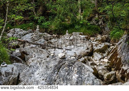 Magic Forest Zauberwald At Lake Hintersee With Creek Ramsauer Ache. National Park Berchtesgadener La