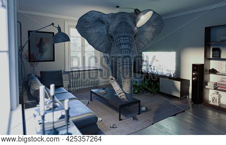 elephant in the room, concept of unsolved problems. 3d render.