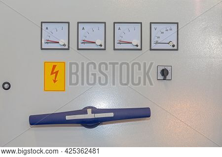 Main Electric Power Switch With Ampere And Volt Meters Danger