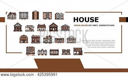 House Constructions Landing Header Vector. Townhome House And Mobile Home, Villa And Palace Building