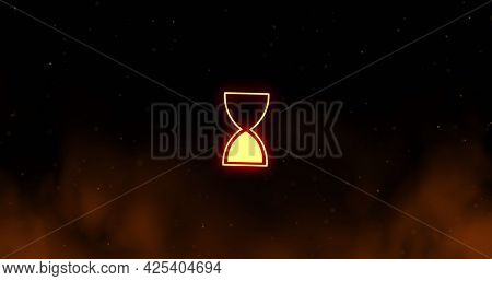 Image of glowing loading hourglass digital interface. global technology, communication and digital interface concept digitally generated image.