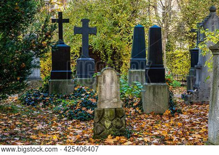 Munich, Germany - Nov 01, 2020: View Of Famous Old North Cemetery Of Munich, Germany With Historic G