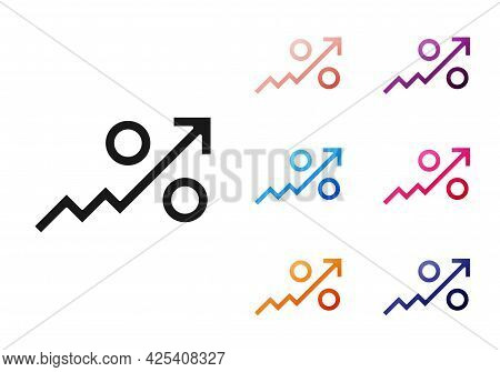 Black Percent Up Arrow Icon Isolated On White Background. Increasing Percentage Sign. Set Icons Colo
