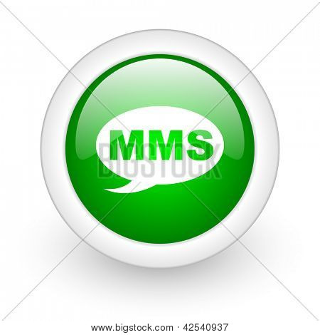 mms เขียวไอคอนเว็บมันวงกลมบนพื้นหลังสีขาว