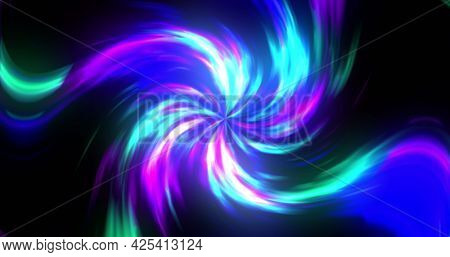 Image of glowing blue and pink spiral of light rotating on black background. energy, movement and light concept, digitally generated image.